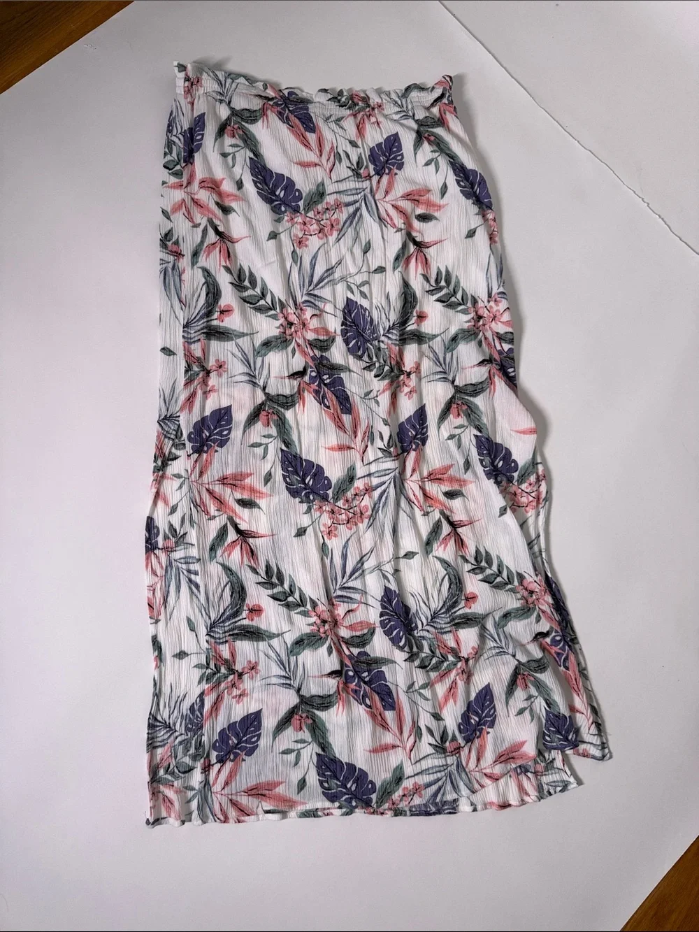 Floral Print Longi Skirt in White with Pink & Purple Flowers